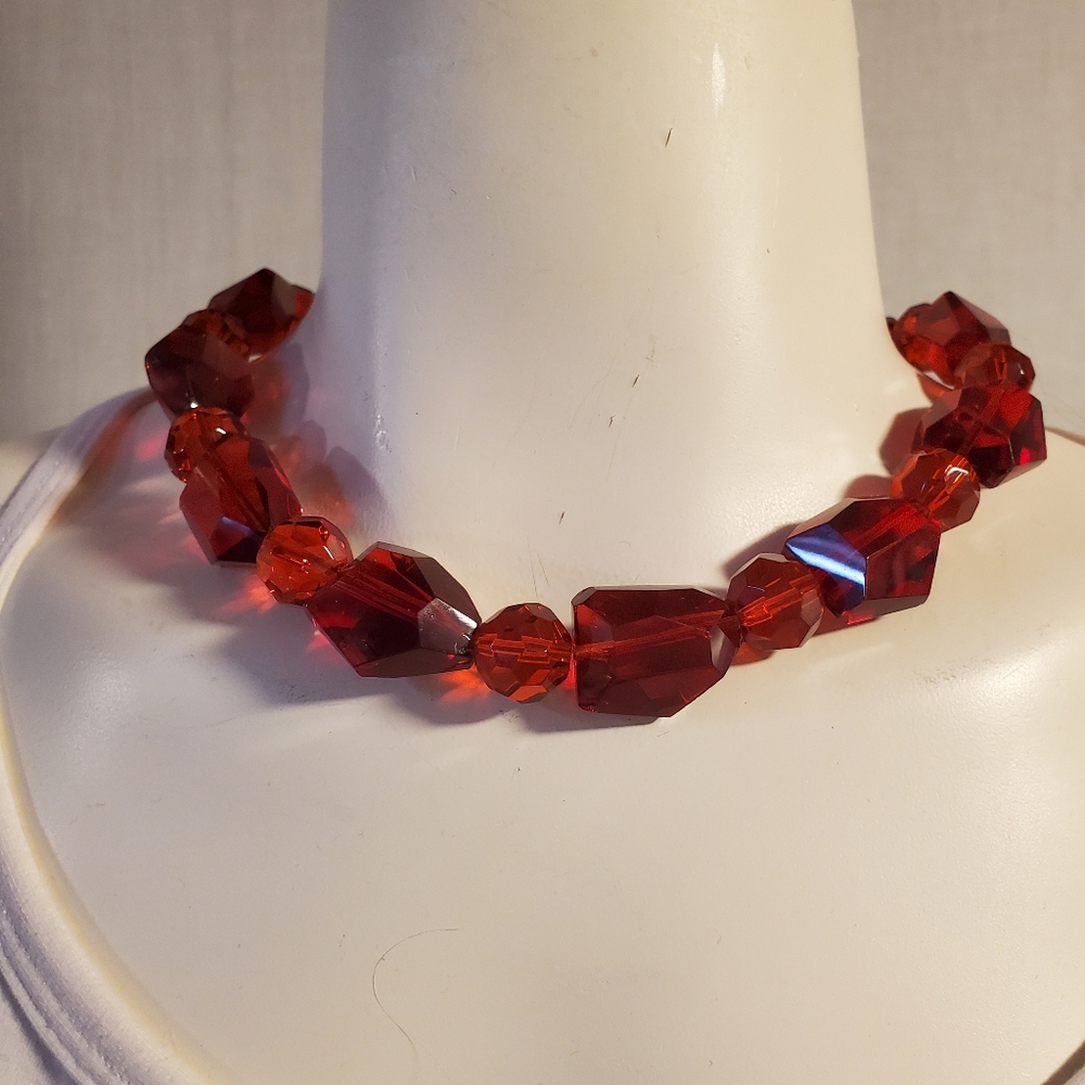 Red Faceted Glass Bead Necklac